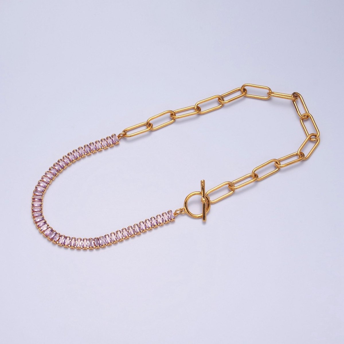 Minimalist Tennis Baguette Necklace 24k gold Filled CZ paperclip chain necklace, large link tennis chain | WA-947 WA-948 Clearance Pricing