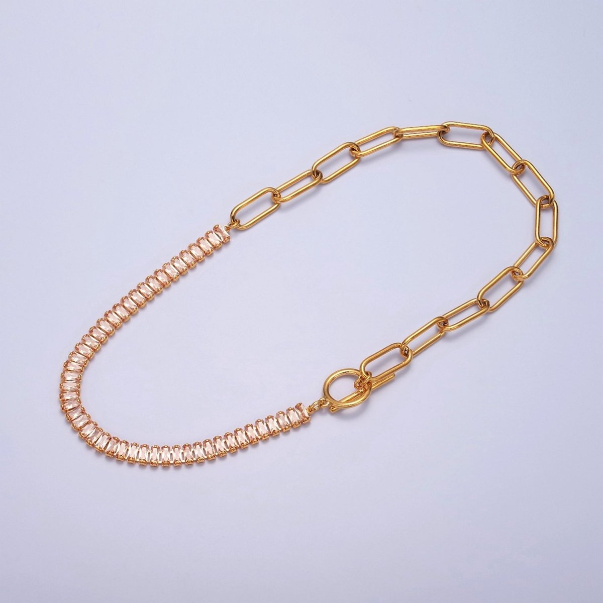 Minimalist Tennis Baguette Necklace 24k gold Filled CZ paperclip chain necklace, large link tennis chain | WA-947 WA-948 Clearance Pricing