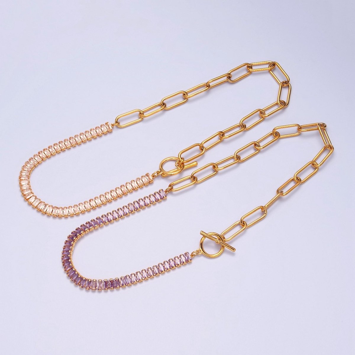 Minimalist Tennis Baguette Necklace 24k gold Filled CZ paperclip chain necklace, large link tennis chain | WA-947 WA-948 Clearance Pricing