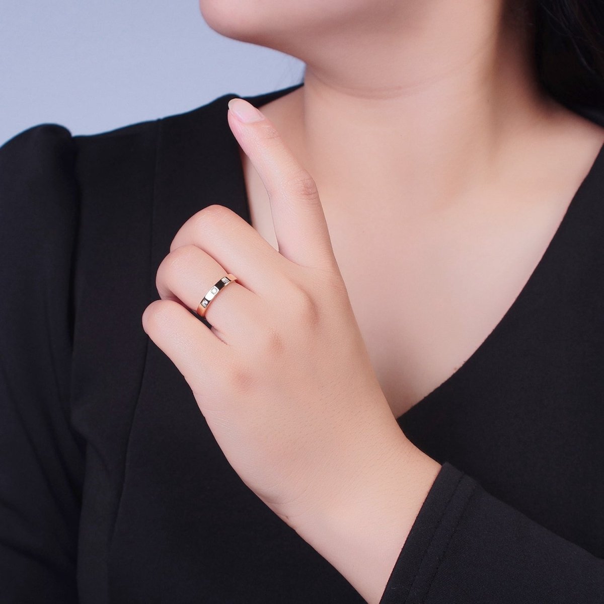 OS Minimalist Triple Three Clear Cubic Zirconia Adjustable Gold Ring U-309