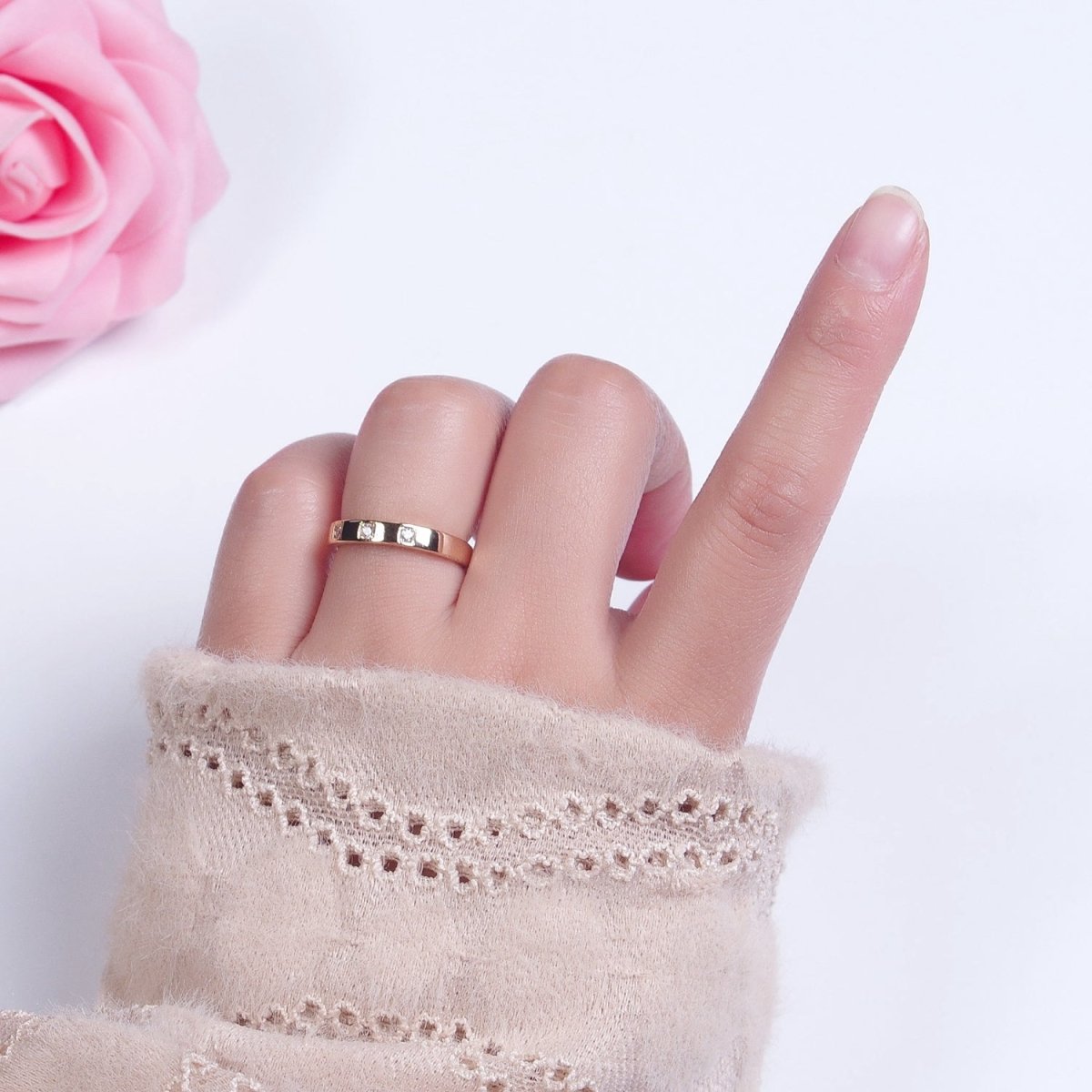 OS Minimalist Triple Three Clear Cubic Zirconia Adjustable Gold Ring U-309