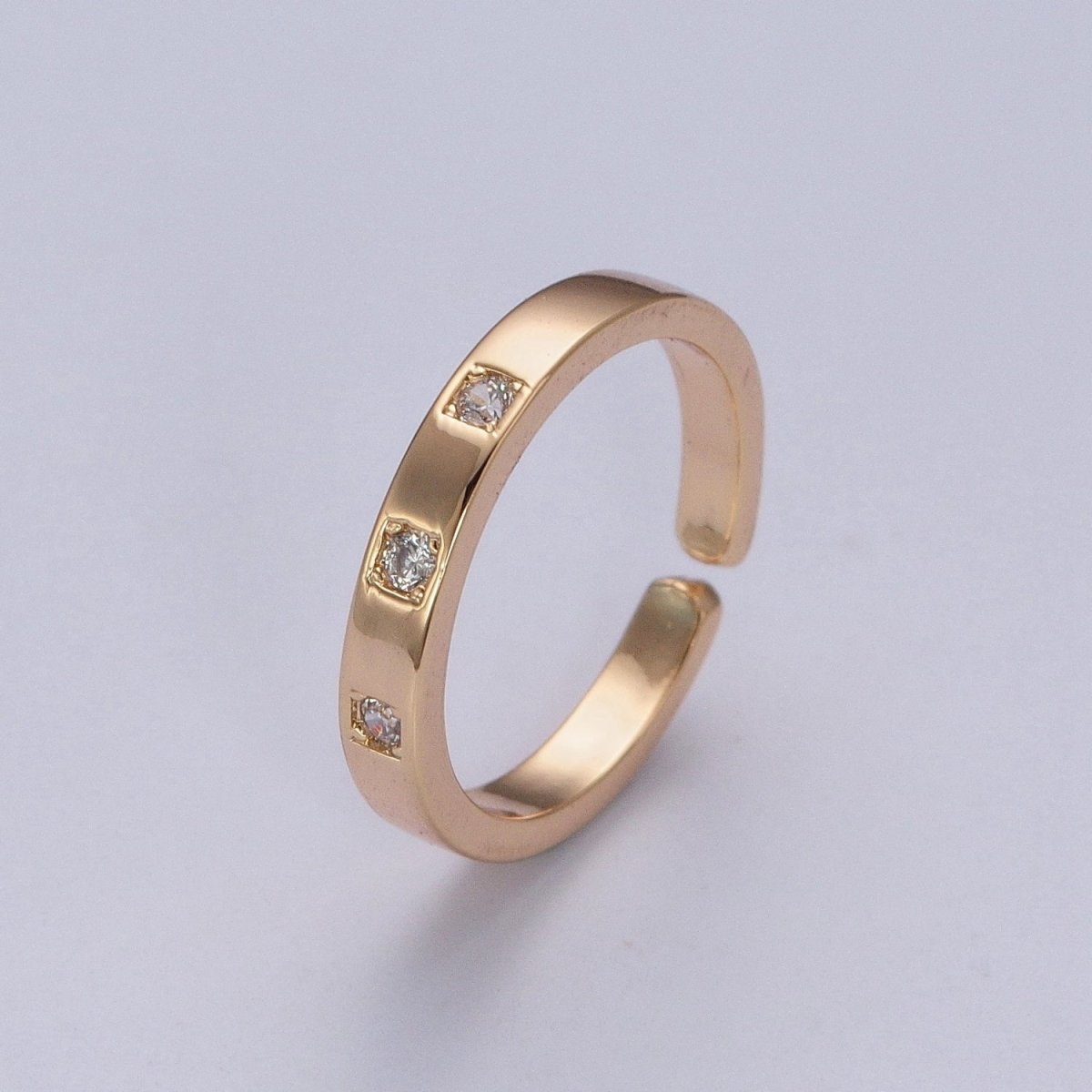 OS Minimalist Triple Three Clear Cubic Zirconia Adjustable Gold Ring U-309