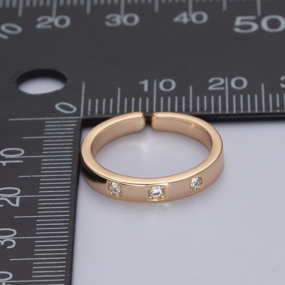 OS Minimalist Triple Three Clear Cubic Zirconia Adjustable Gold Ring U-309