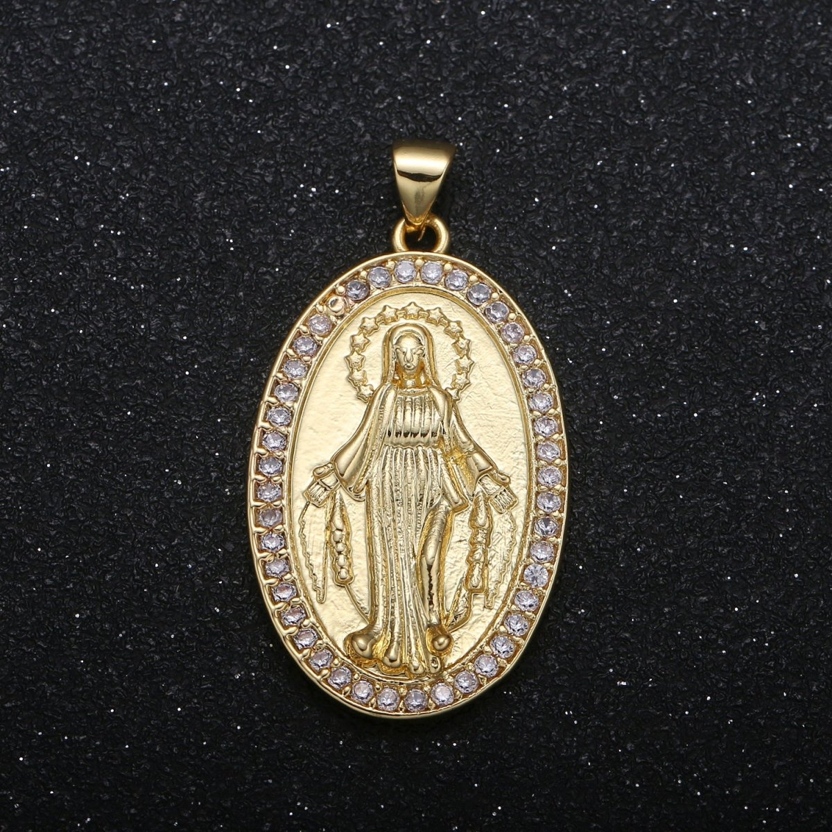 Miraculous Lady Coin Charm CZ Holy Virgin Mary Catholic Symbol Micro Pave Charm Pendant GP-015