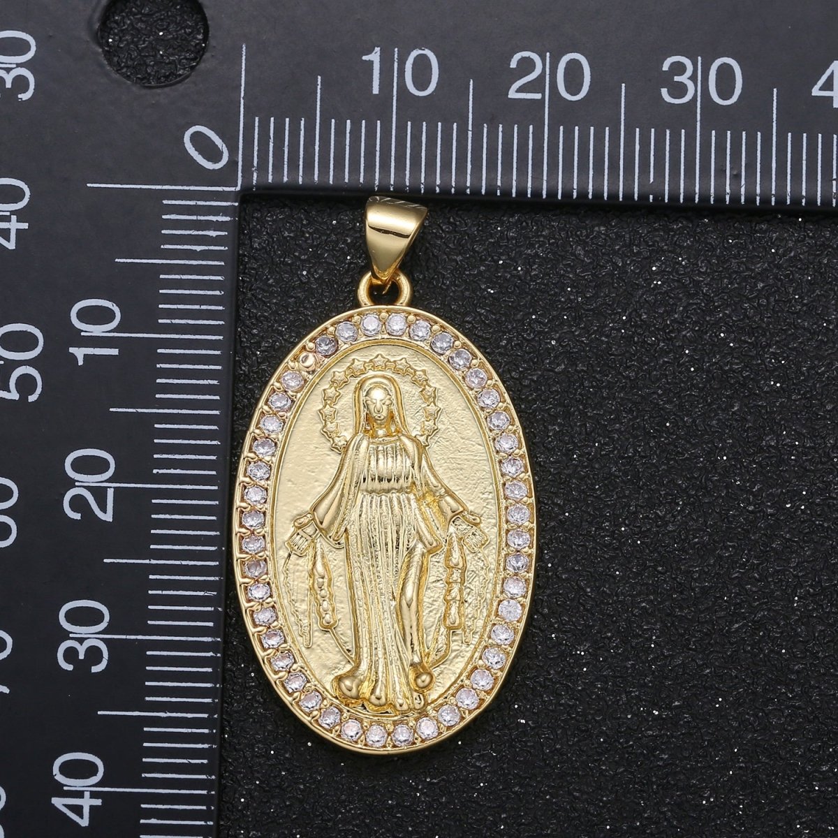 Miraculous Lady Coin Charm CZ Holy Virgin Mary Catholic Symbol Micro Pave Charm Pendant GP-015