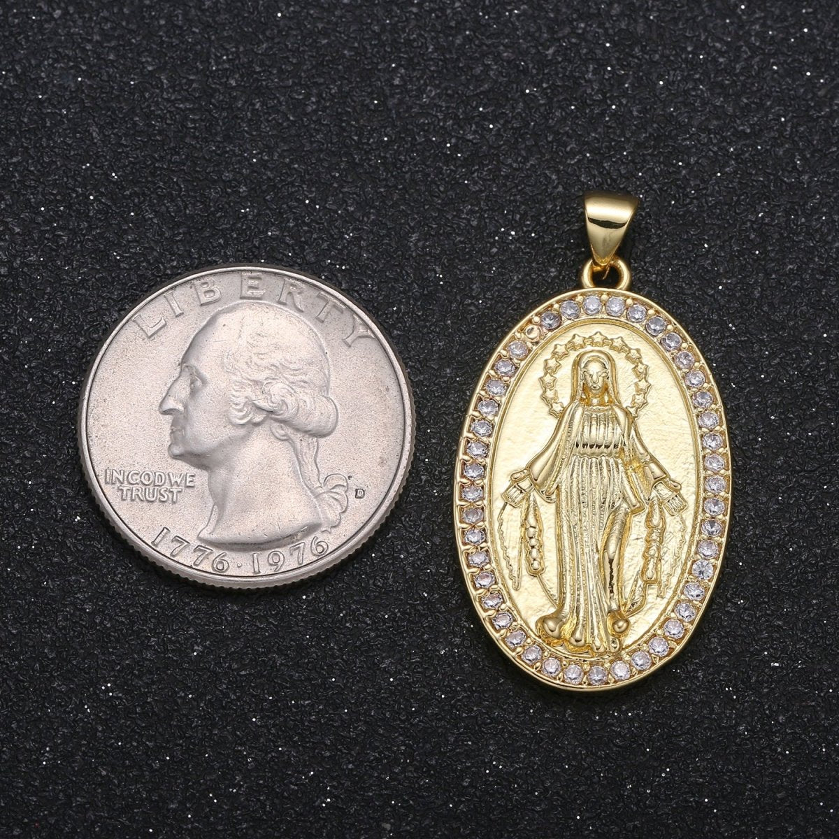Miraculous Lady Coin Charm CZ Holy Virgin Mary Catholic Symbol Micro Pave Charm Pendant GP-015