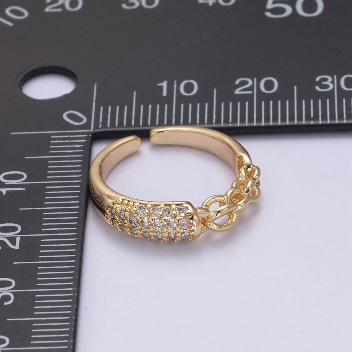 Mix Cz Ring With Chain Link Design Inspired Stackable Open Adjustable Ring U-311 - DLUXCA