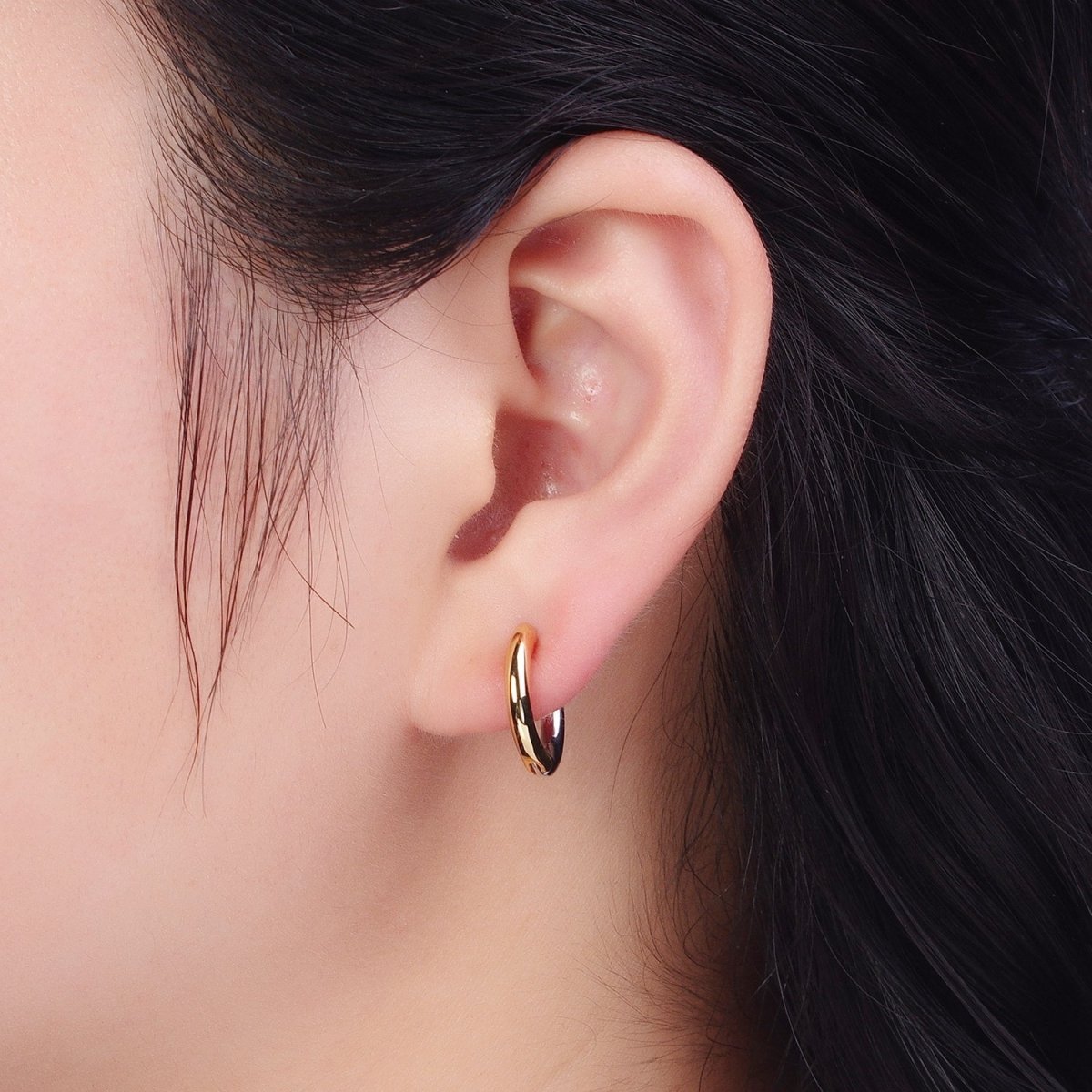 Mixed Metal Silver & Gold Huggie Hoops Statement Earrings Two Tone Color | AD-509 AD-532