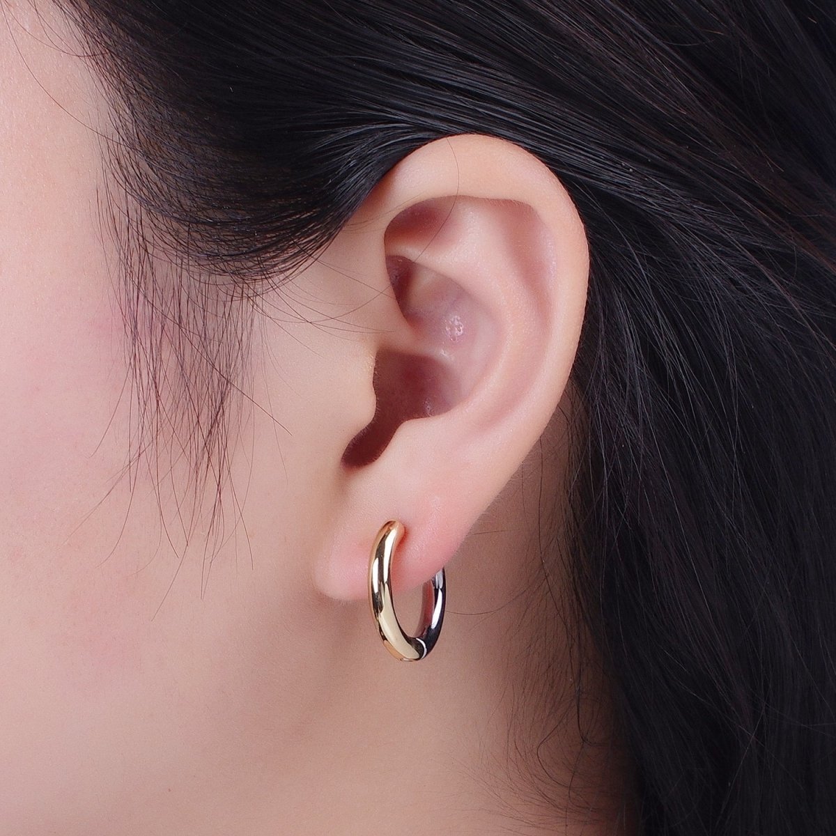 Mixed Metal Silver & Gold Huggie Hoops Statement Earrings Two Tone Color | AD-509 AD-532