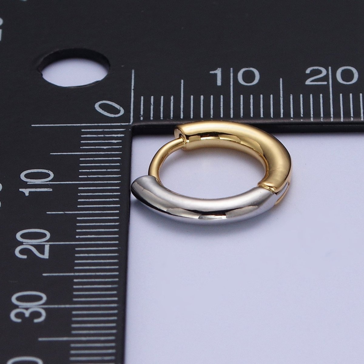 Mixed Metal Silver & Gold Huggie Hoops Statement Earrings Two Tone Color | AD-509 AD-532