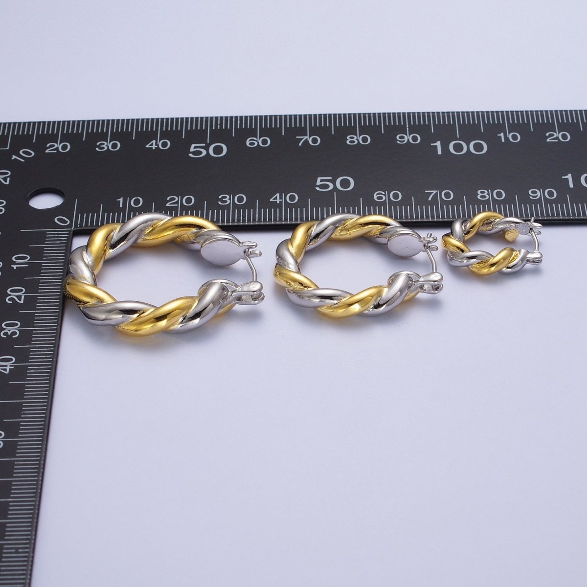 Mixed Metal Silver & Gold Twisted Chunky Two Tone Croissant Hoops Statement Earrings Gift For Her | AE-1084 AE-1085 AE-1086
