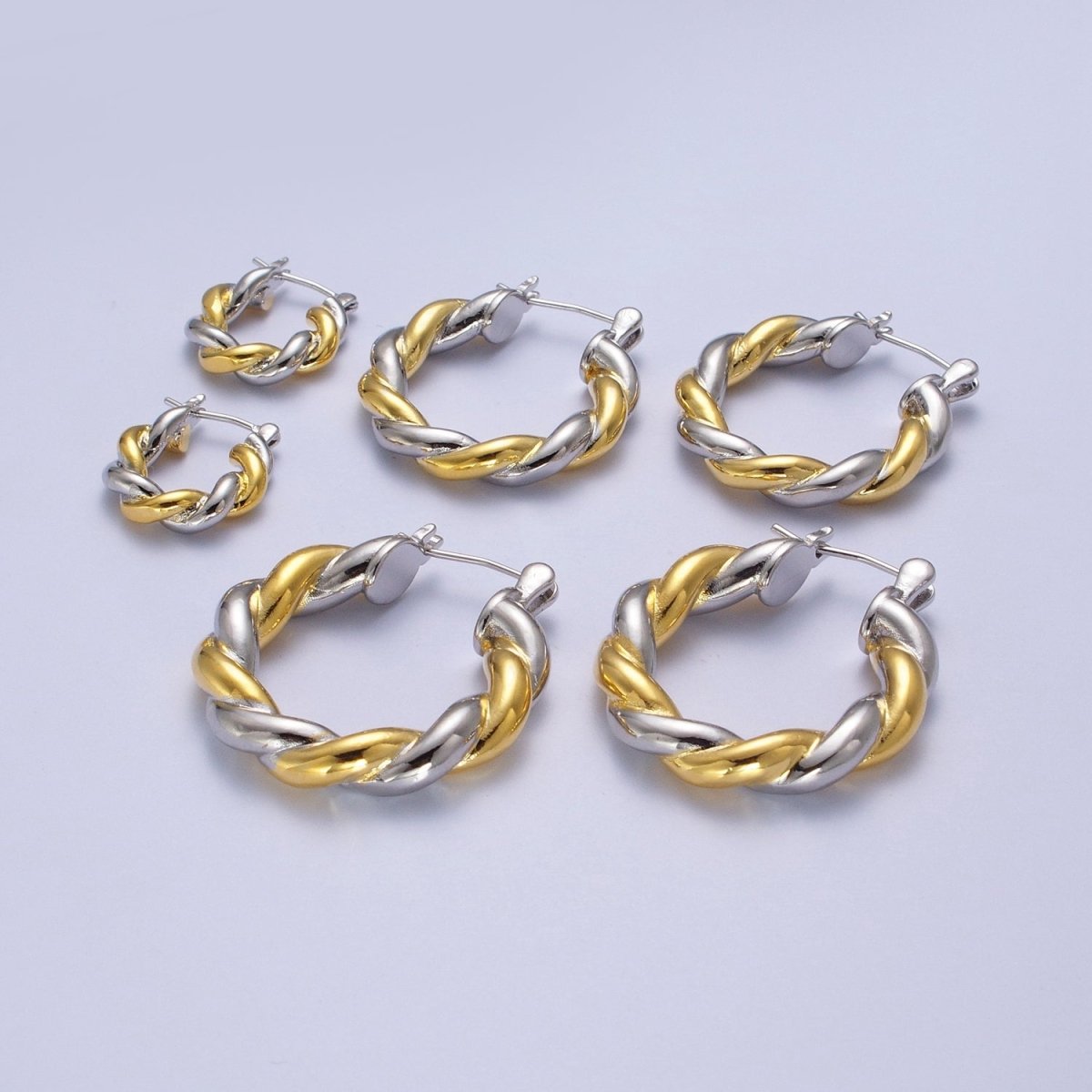 Mixed Metal Silver & Gold Twisted Chunky Two Tone Croissant Hoops Statement Earrings Gift For Her | AE-1084 AE-1085 AE-1086