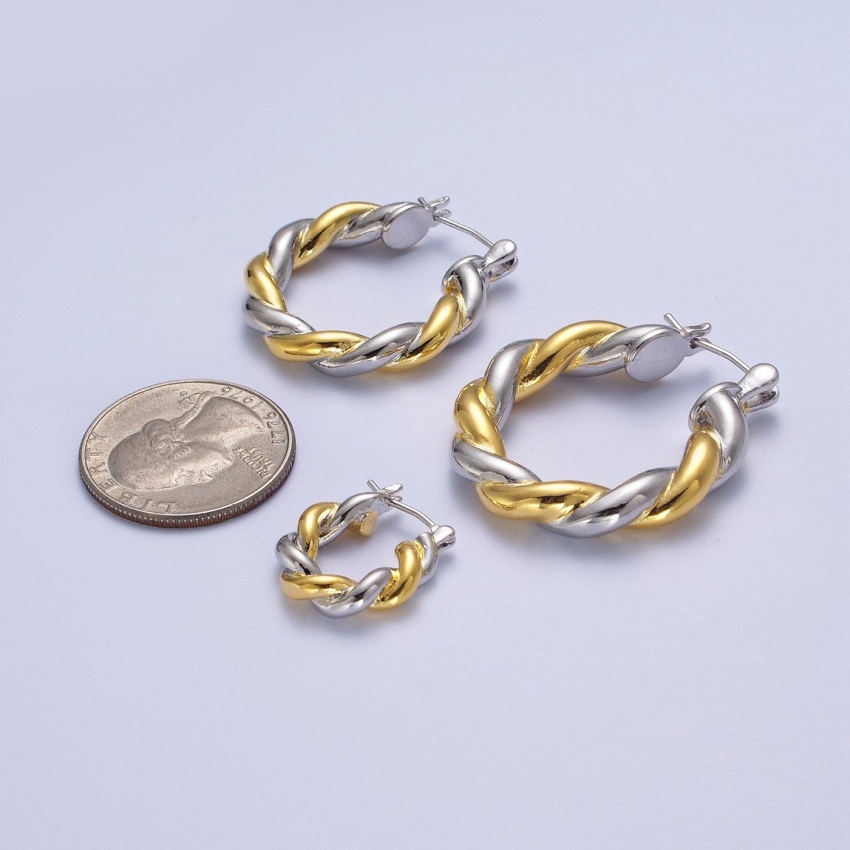 Mixed Metal Silver & Gold Twisted Chunky Two Tone Croissant Hoops Statement Earrings Gift For Her | AE-1084 AE-1085 AE-1086