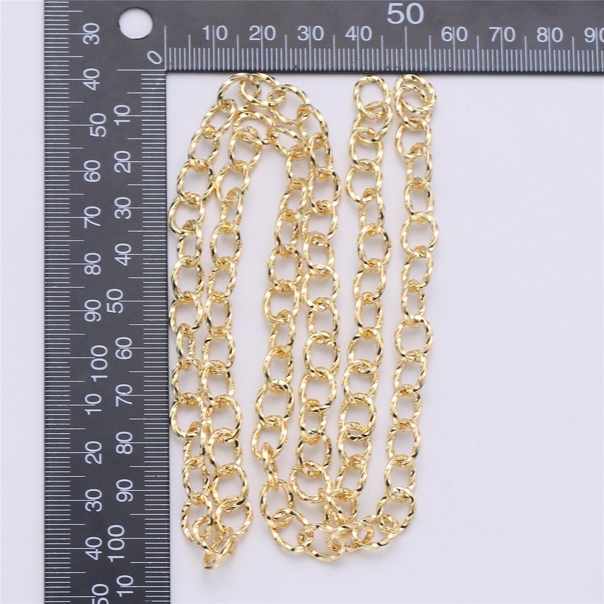 Modern Cable Chain By Yard, Nickel Free, 1 Yard 10X8mm Link, 24K Gold Filled Brass, Thick Oval Link Chain, Textured UNIQUE ROLO Chain | ROLL-074 Clearance Pricing