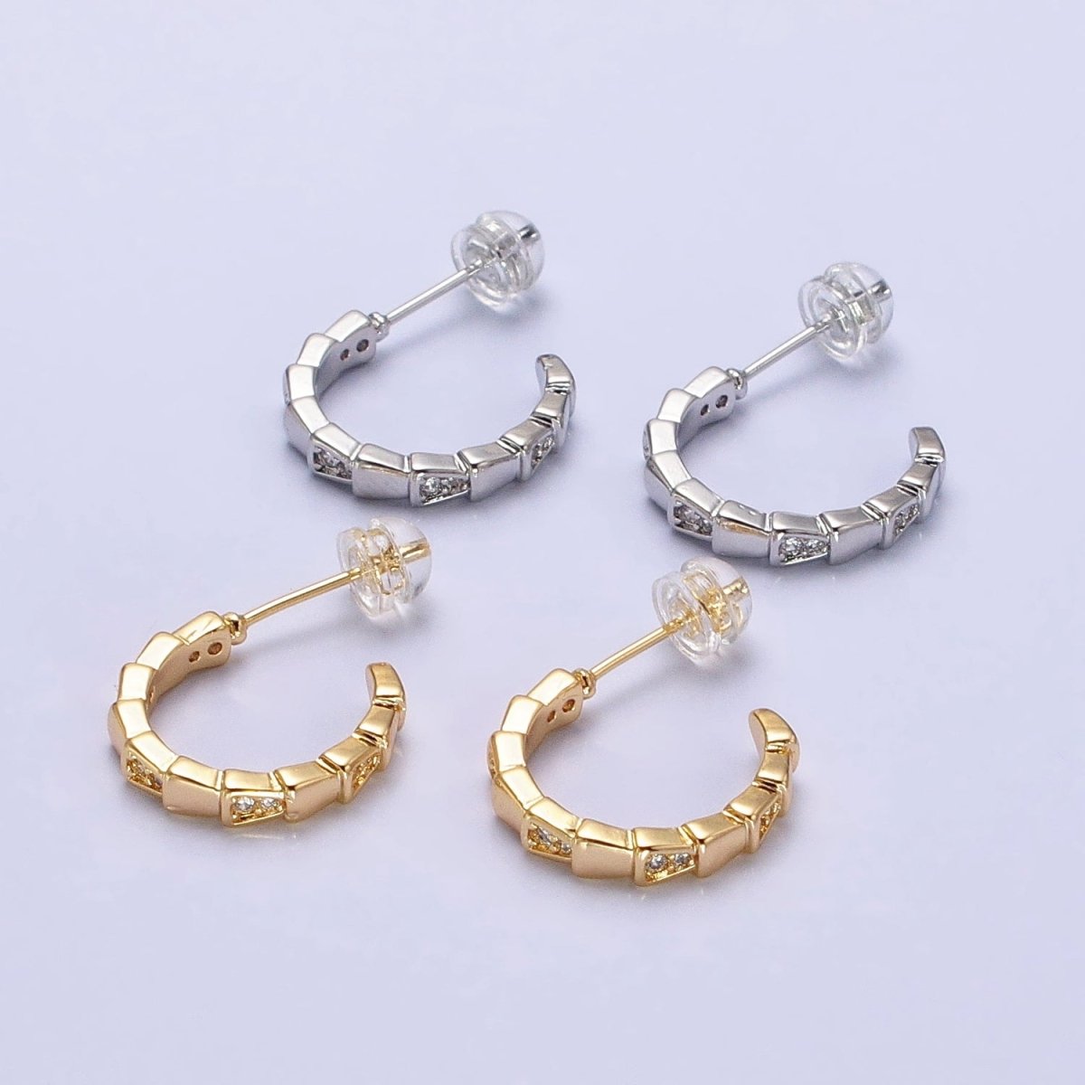 Modern Gold Hoop Earring With Cz Stone Silver Lizard Tail Design AB643 AB644