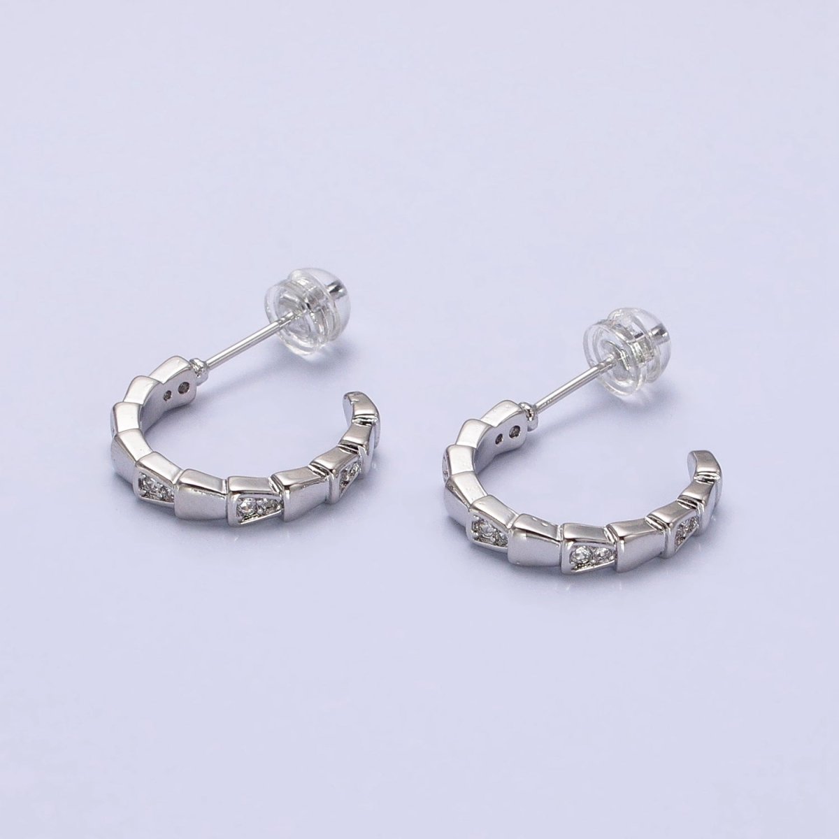 Modern Gold Hoop Earring With Cz Stone Silver Lizard Tail Design AB643 AB644