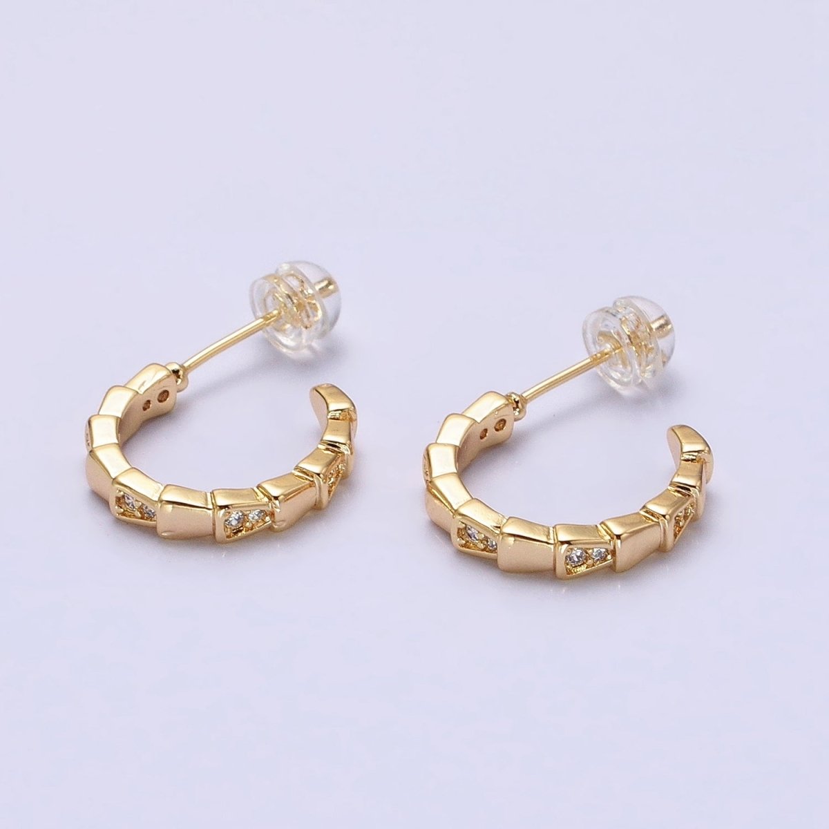 Modern Gold Hoop Earring With Cz Stone Silver Lizard Tail Design AB643 AB644
