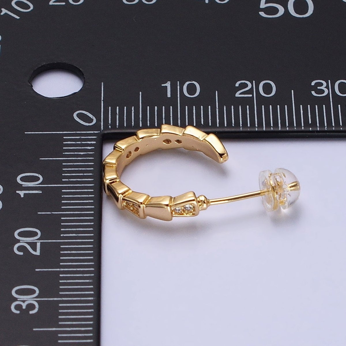 Modern Gold Hoop Earring With Cz Stone Silver Lizard Tail Design AB643 AB644