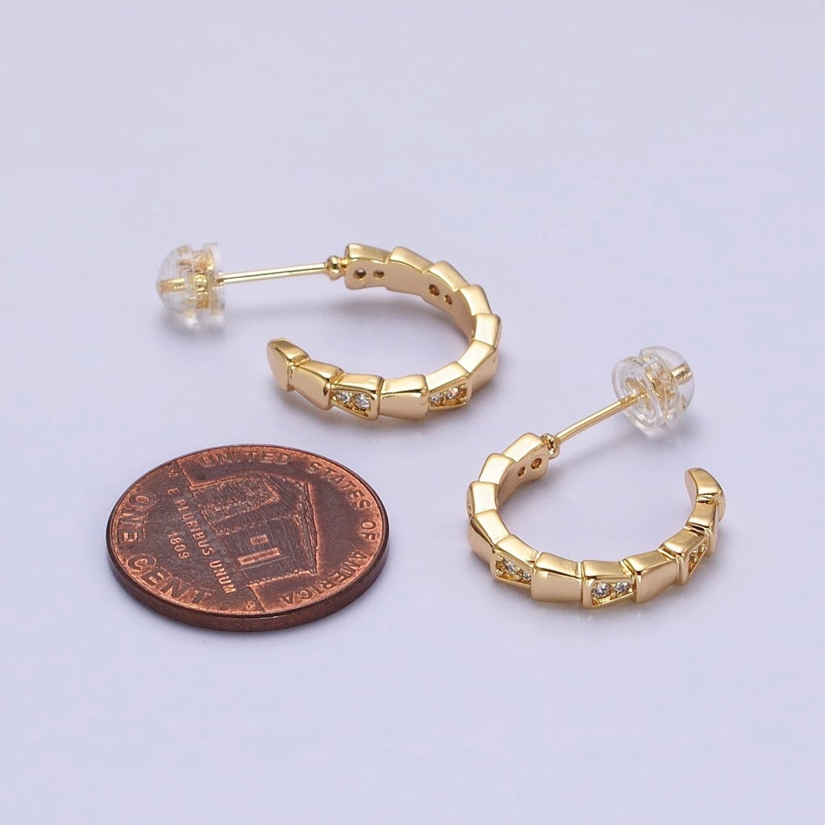 Modern Gold Hoop Earring With Cz Stone Silver Lizard Tail Design AB643 AB644