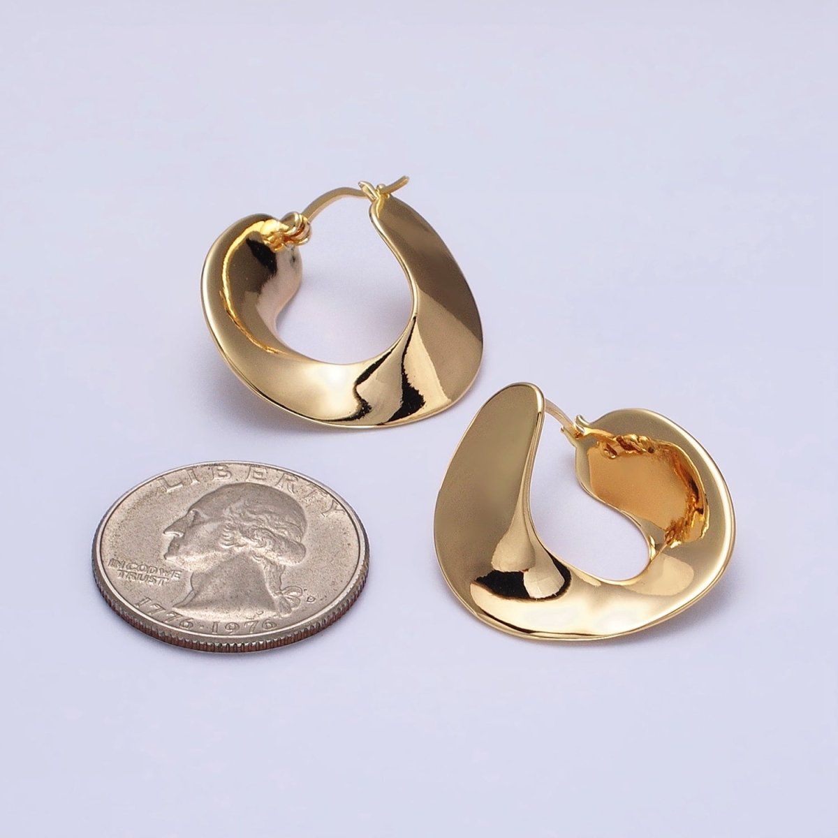 Modern Gold, Silver Geometric Abstract Spiral Wide Thin Band Hoop Geometric Earrings | AB639 AB640