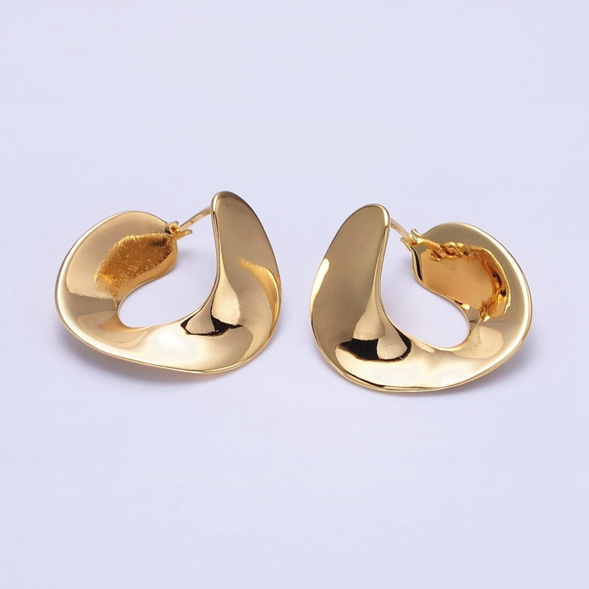 Modern Gold, Silver Geometric Abstract Spiral Wide Thin Band Hoop Geometric Earrings | AB639 AB640