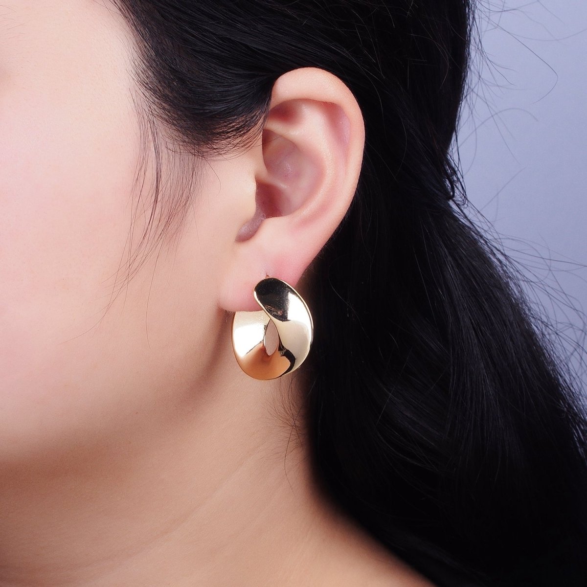 Modern Gold, Silver Geometric Abstract Spiral Wide Thin Band Hoop Geometric Earrings | AB639 AB640