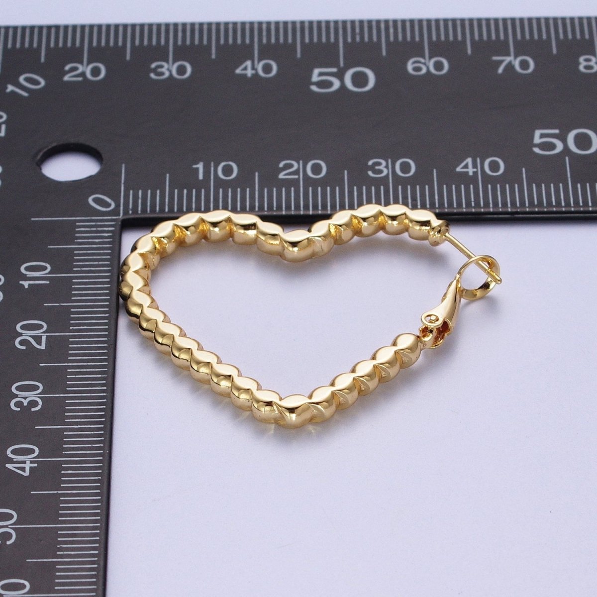 Modern Heart Hoop in Gold Beaded Earrings Medium Hoop For Everyday Wear Q-031 - DLUXCA