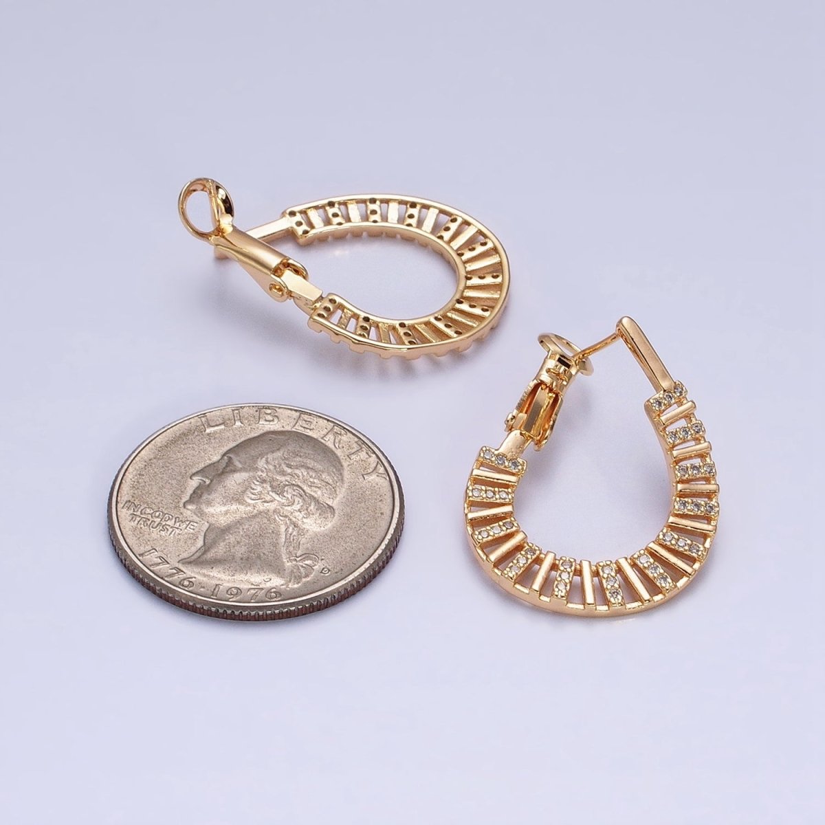 Modern Hoop 16K Gold Filled Flat Thin Bar Micro Paved CZ Front-Facing Hinge Hoop Earrings in Gold & Silver | AD1098 AD1099