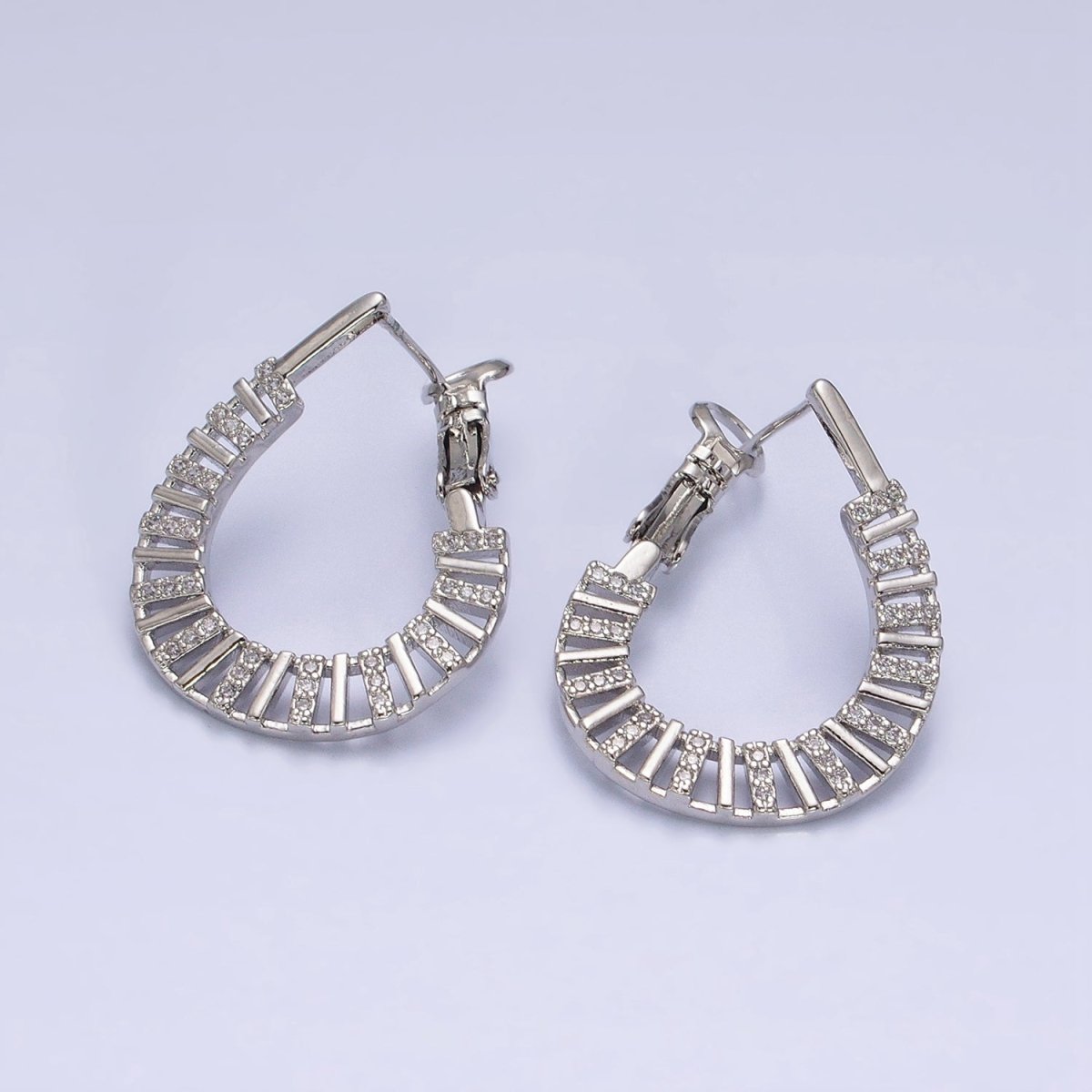 Modern Hoop 16K Gold Filled Flat Thin Bar Micro Paved CZ Front-Facing Hinge Hoop Earrings in Gold & Silver | AD1098 AD1099