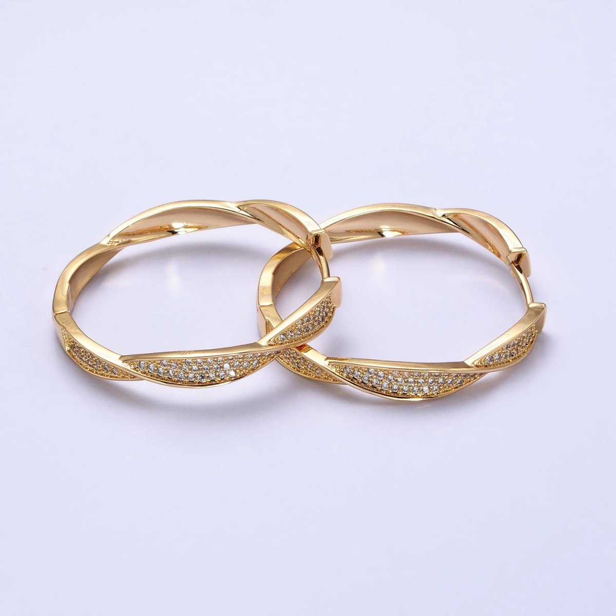 Modern Hoop Earring with Micro Pave Cz Twist Hoop in Gold Filled AB521 AB525