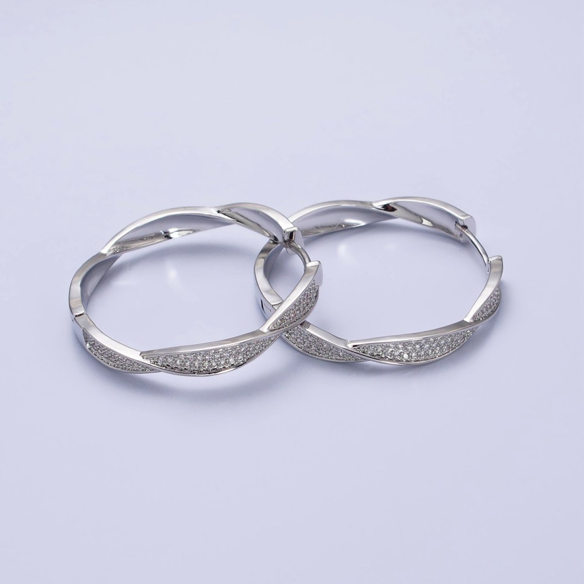 Modern Hoop Earring with Micro Pave Cz Twist Hoop in Gold Filled AB521 AB525