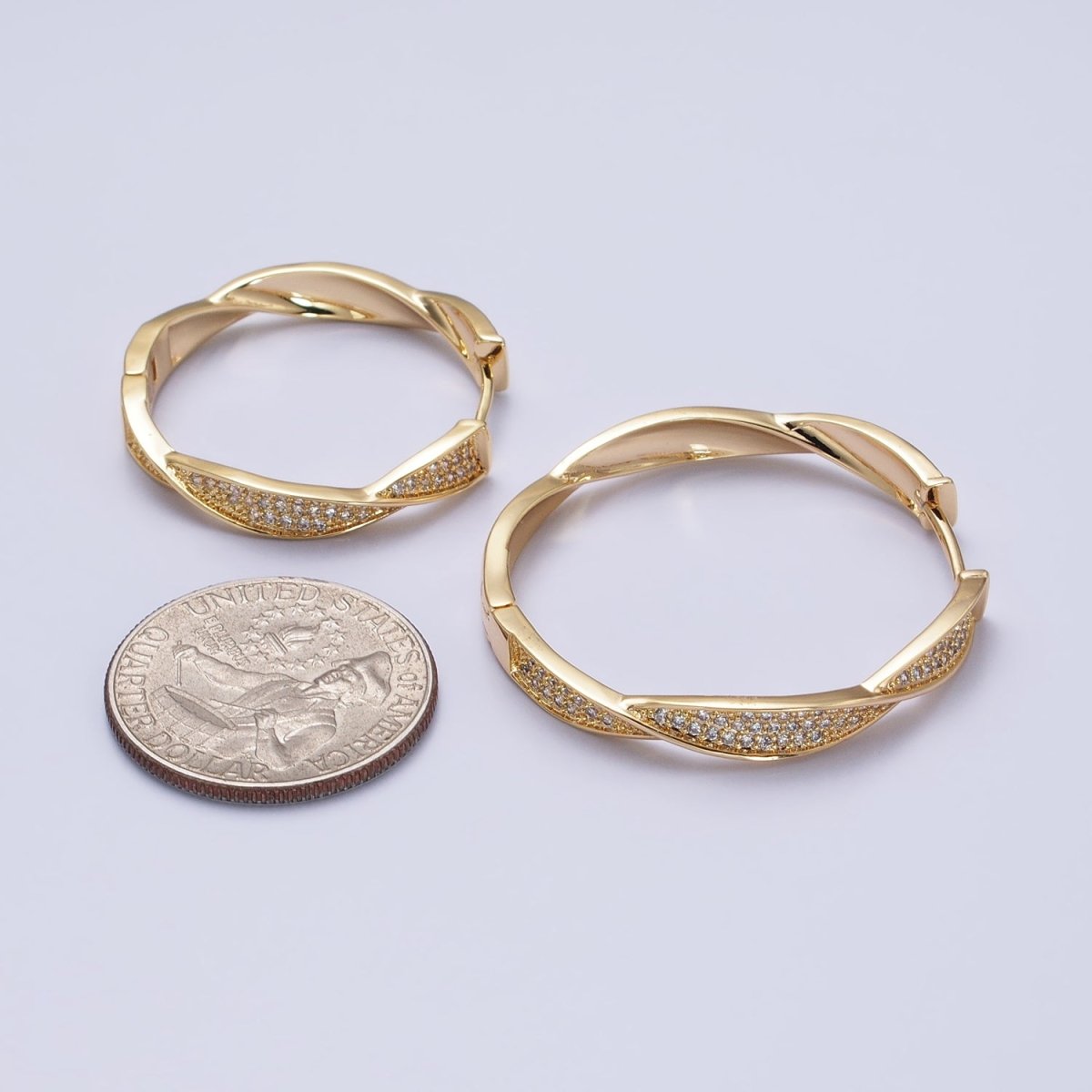 Modern Hoop Earring with Micro Pave Cz Twist Hoop in Gold Filled AB521 AB525