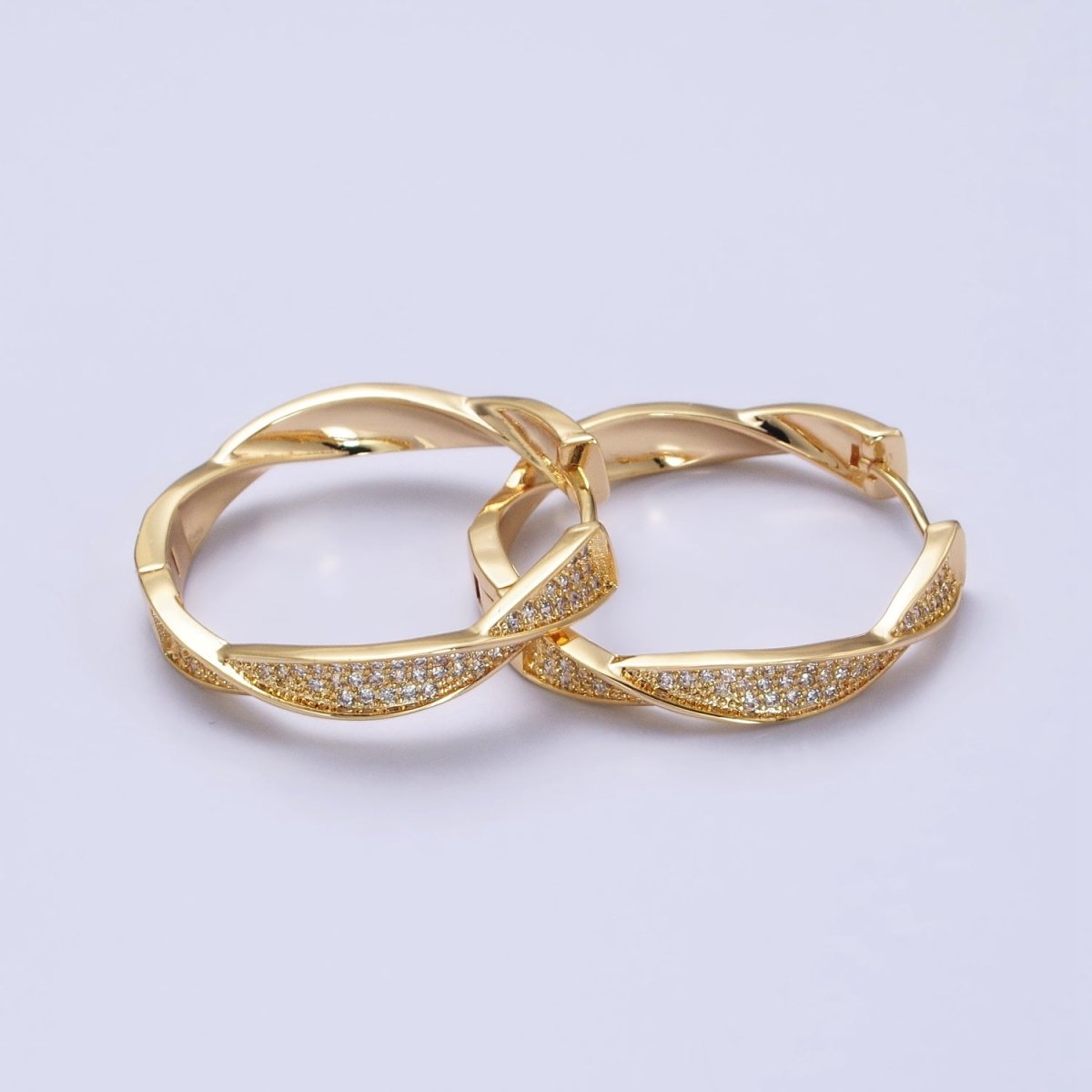 Modern Hoop Earring with Micro Pave Cz Twist Hoop in Gold Filled AB521 AB525