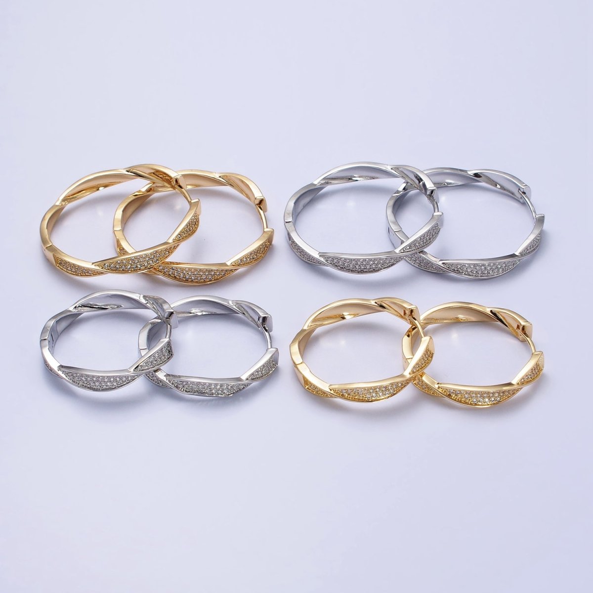 Modern Hoop Earring with Micro Pave Cz Twist Hoop in Gold Filled AB521 AB525