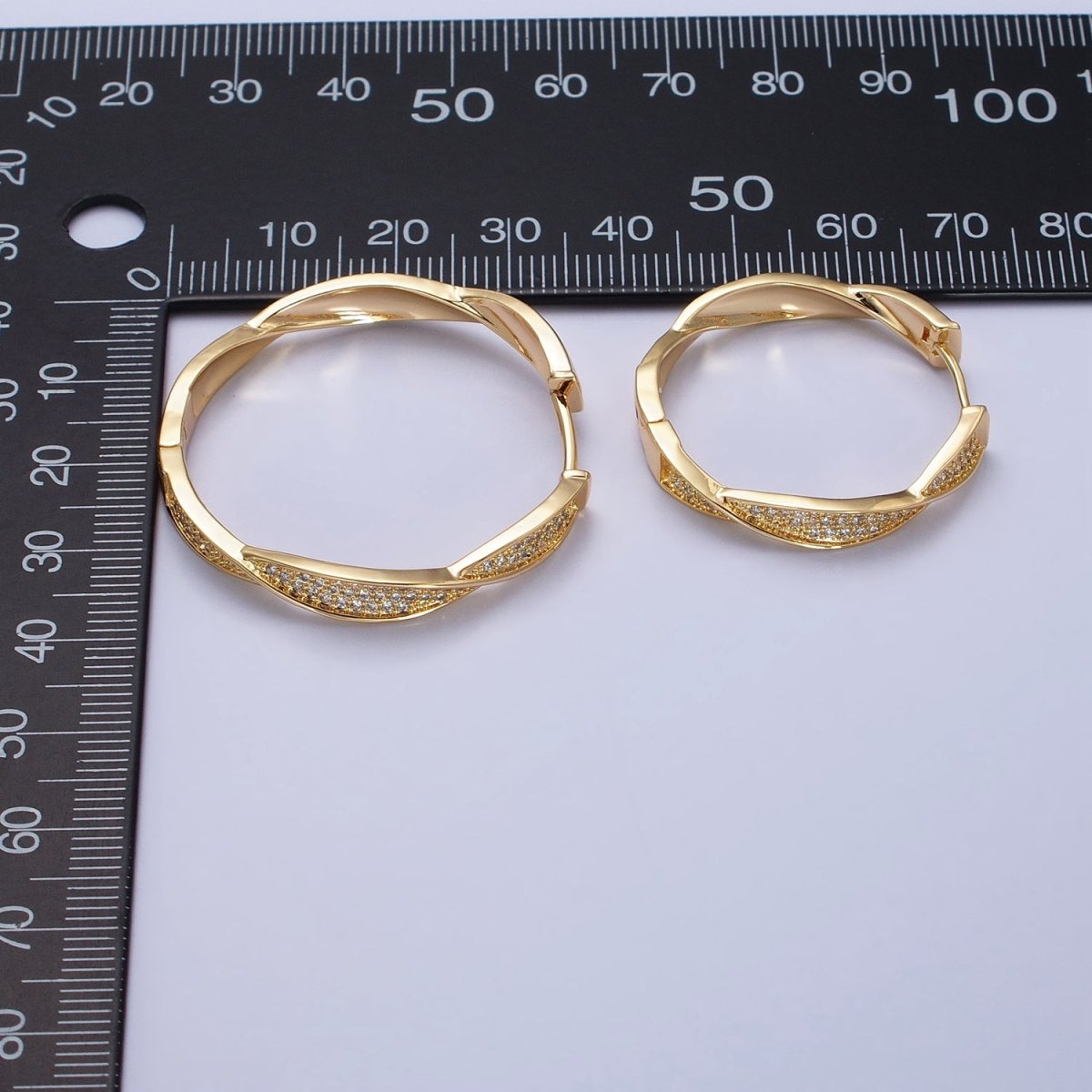 Modern Hoop Earring with Micro Pave Cz Twist Hoop in Gold Filled AB521 AB525