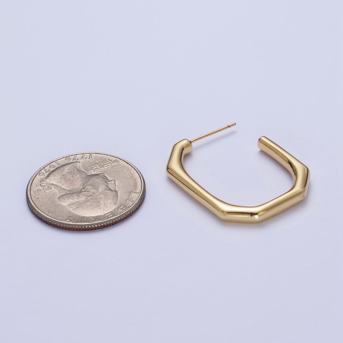 Modern Minimalist Geometric Hexagonal Post Studs J Shaped Hoops Earrings in Gold & Silver | AE1097 AE1098