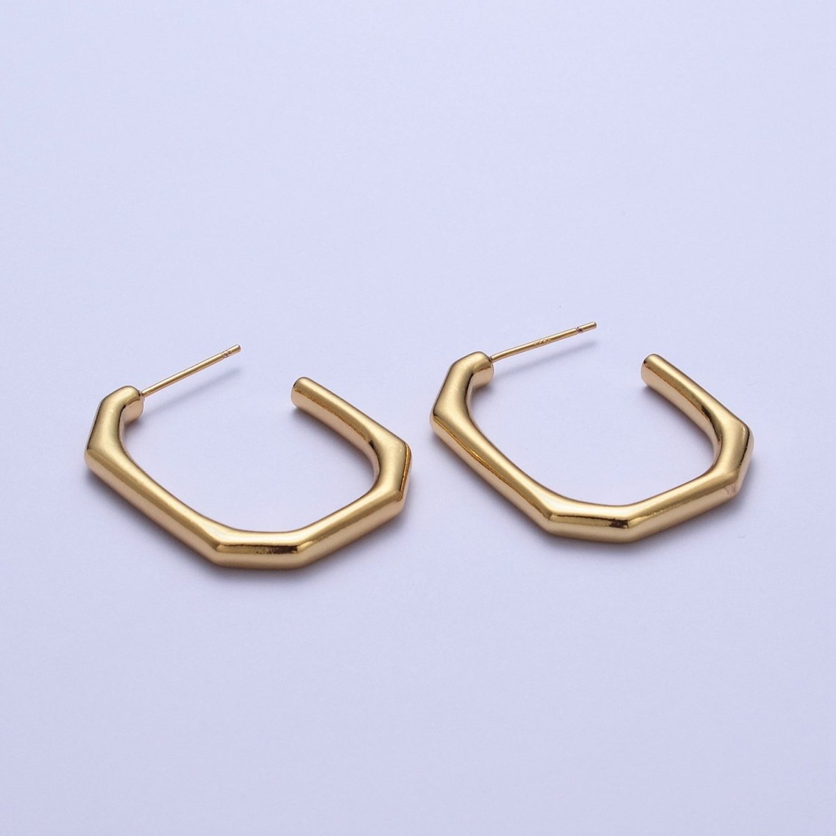 Modern Minimalist Geometric Hexagonal Post Studs J Shaped Hoops Earrings in Gold & Silver | AE1097 AE1098
