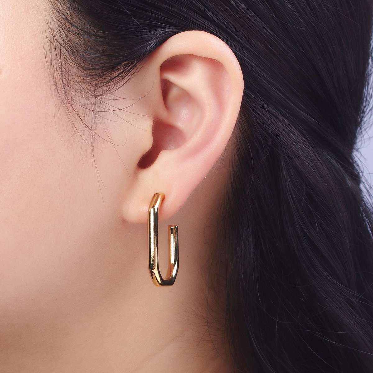 Modern Minimalist Geometric Hexagonal Post Studs J Shaped Hoops Earrings in Gold & Silver | AE1097 AE1098