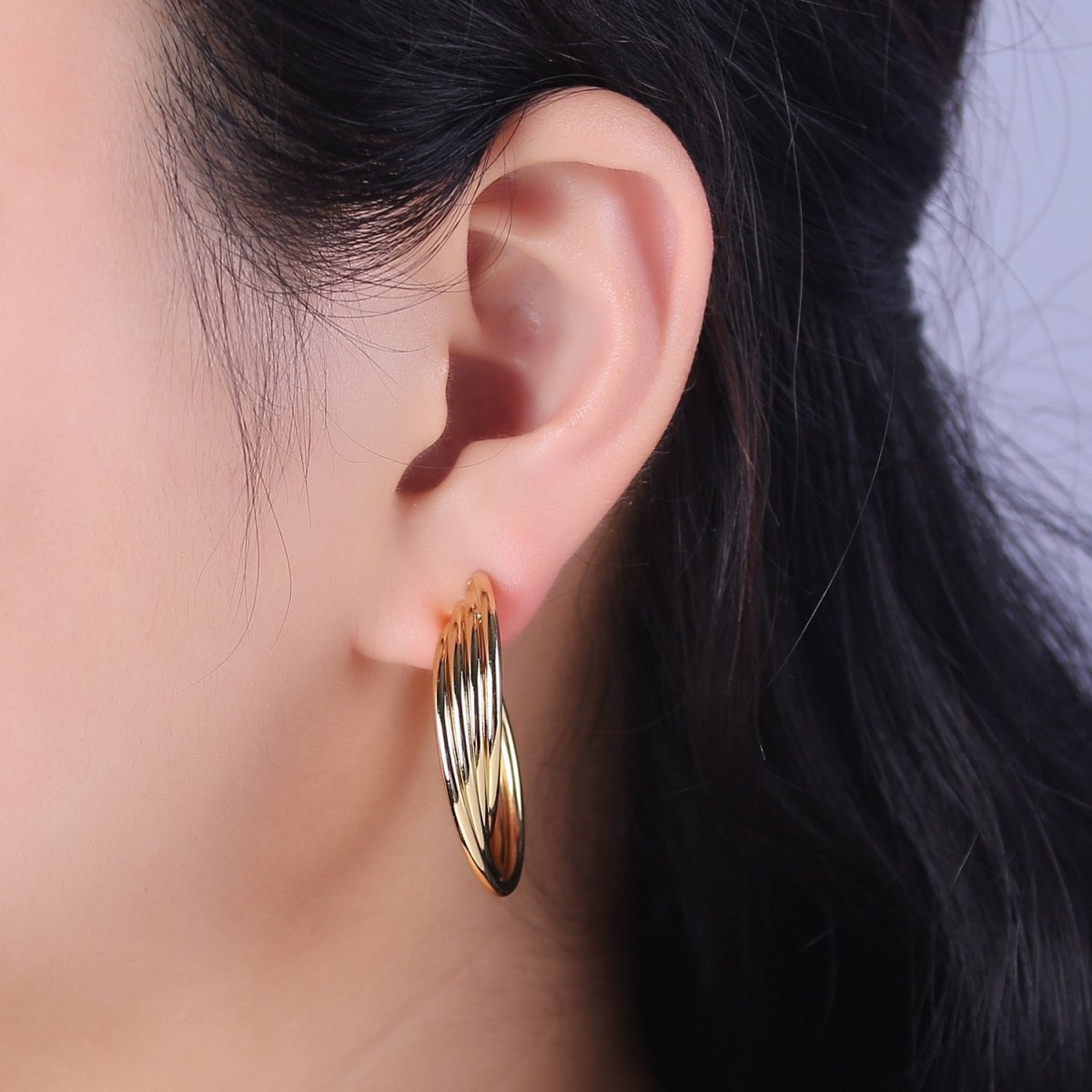 Modern Twist Gold Filled Hoop Earrings, Texture Earrings, Hypoallergenic Earrings, Dainty Bold Style Hoop, Statement Stacking Hoops T-284