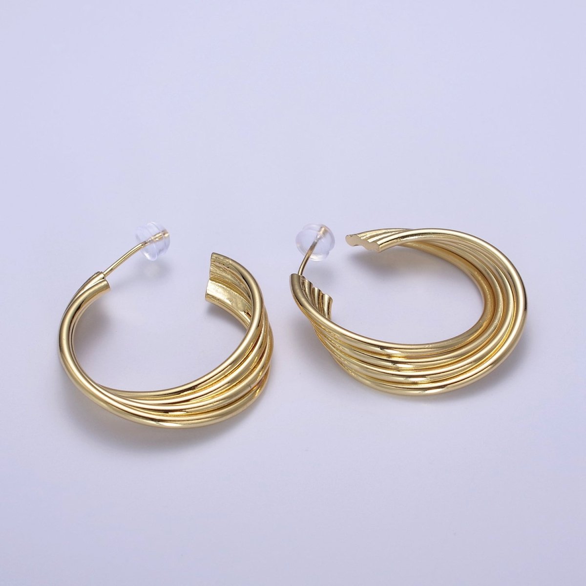 Modern Twist Gold Filled Hoop Earrings, Texture Earrings, Hypoallergenic Earrings, Dainty Bold Style Hoop, Statement Stacking Hoops T-284
