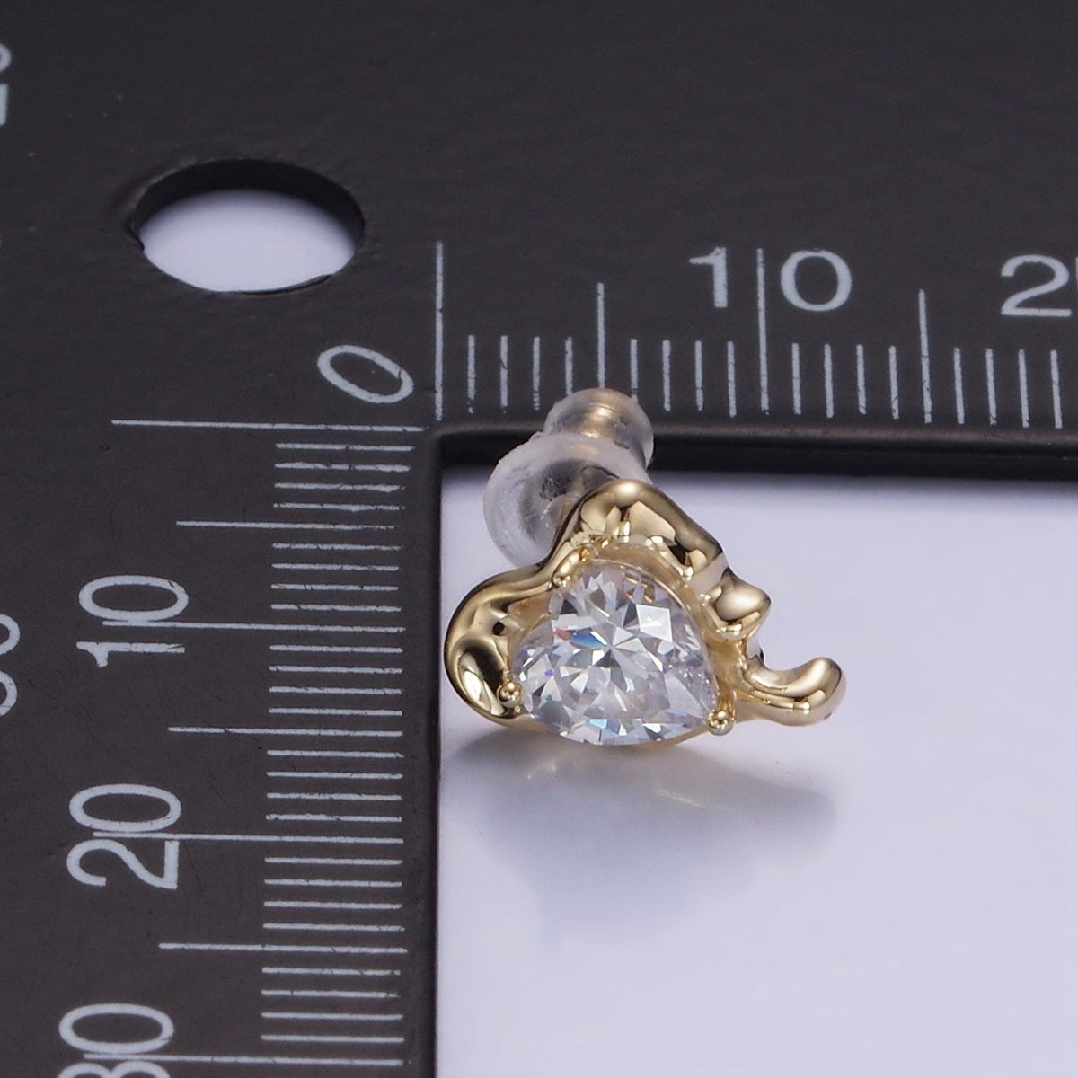 Molten Heart CZ Stud Earrings in Gold & Silver | V506 V507