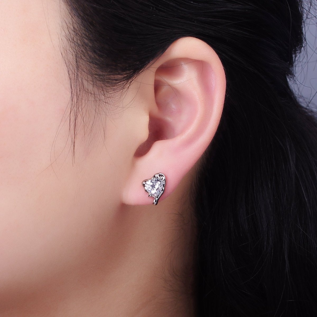 Molten Heart CZ Stud Earrings in Gold & Silver | V506 V507