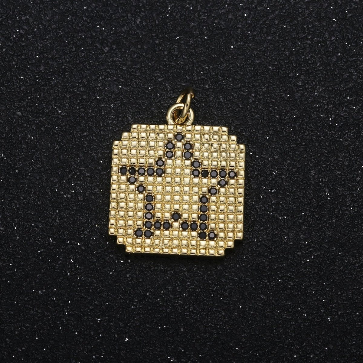 Moon and Star Pixel on Gold Plated Square Coin Charm CZ Sky Nature Micro Pave Charm Pendant GP-055