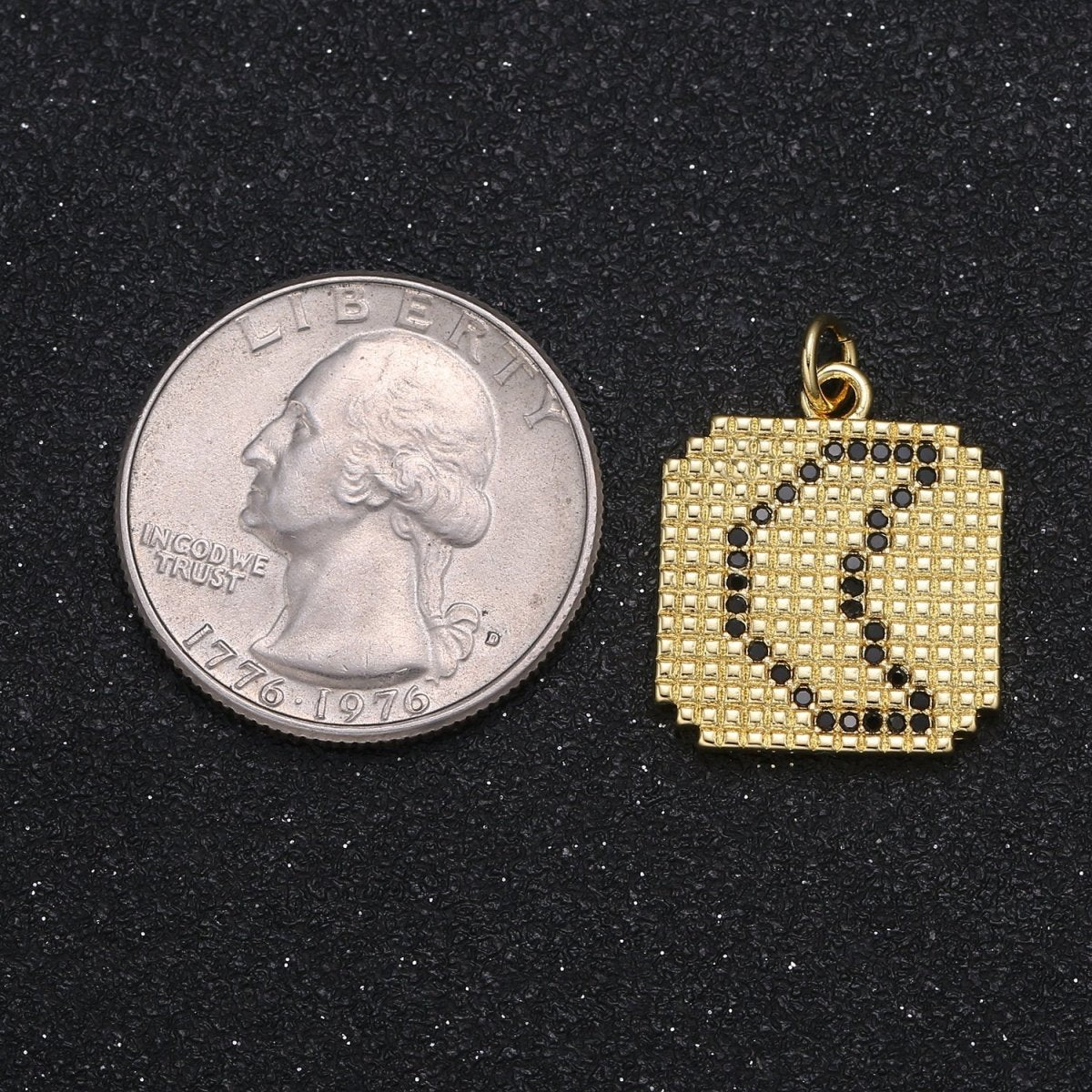 Moon and Star Pixel on Gold Plated Square Coin Charm CZ Sky Nature Micro Pave Charm Pendant GP-055