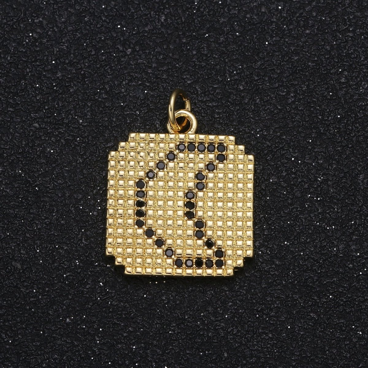 Moon and Star Pixel on Gold Plated Square Coin Charm CZ Sky Nature Micro Pave Charm Pendant GP-055