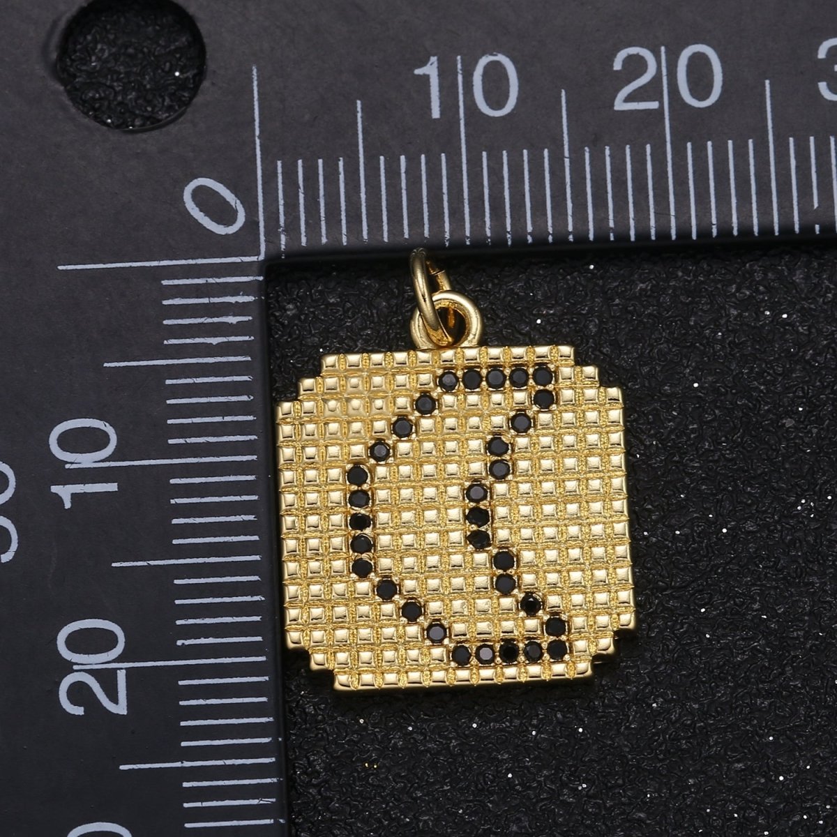Moon and Star Pixel on Gold Plated Square Coin Charm CZ Sky Nature Micro Pave Charm Pendant GP-055