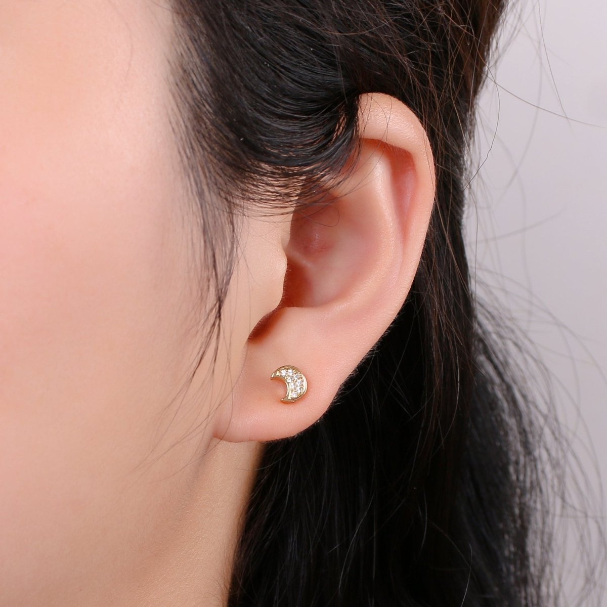 Moon Stud Earring Charm • 24k Gold Filled• Jewelry Making Supplies • Open Ring Attached for Jewelry Making Supply Q-293 - DLUXCA