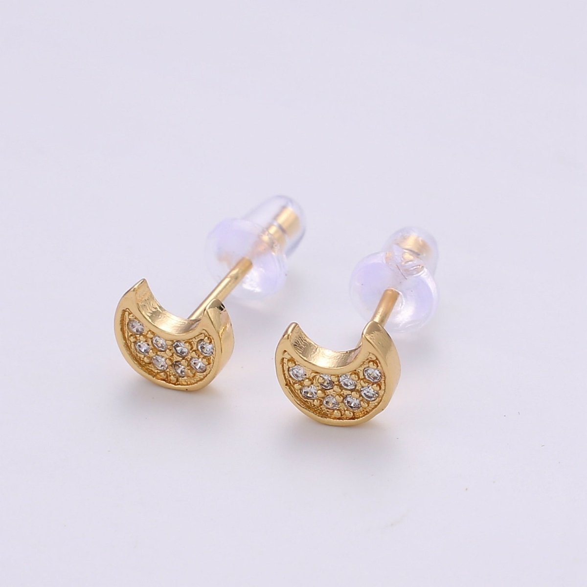 Moon Stud Earring Charm • 24k Gold Filled• Jewelry Making Supplies • Open Ring Attached for Jewelry Making Supply Q-293 - DLUXCA