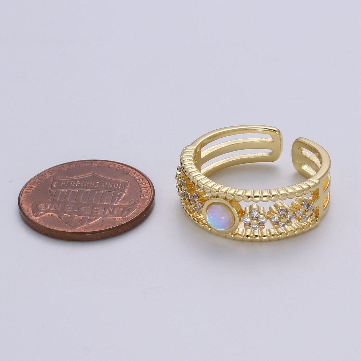 Moonstone Ring 24K Gold Ring, Cubic Zirconia Adjustable Gold Ring, Simple Ring, Sun Celestial Clear Cubic Zirconia Ring R531