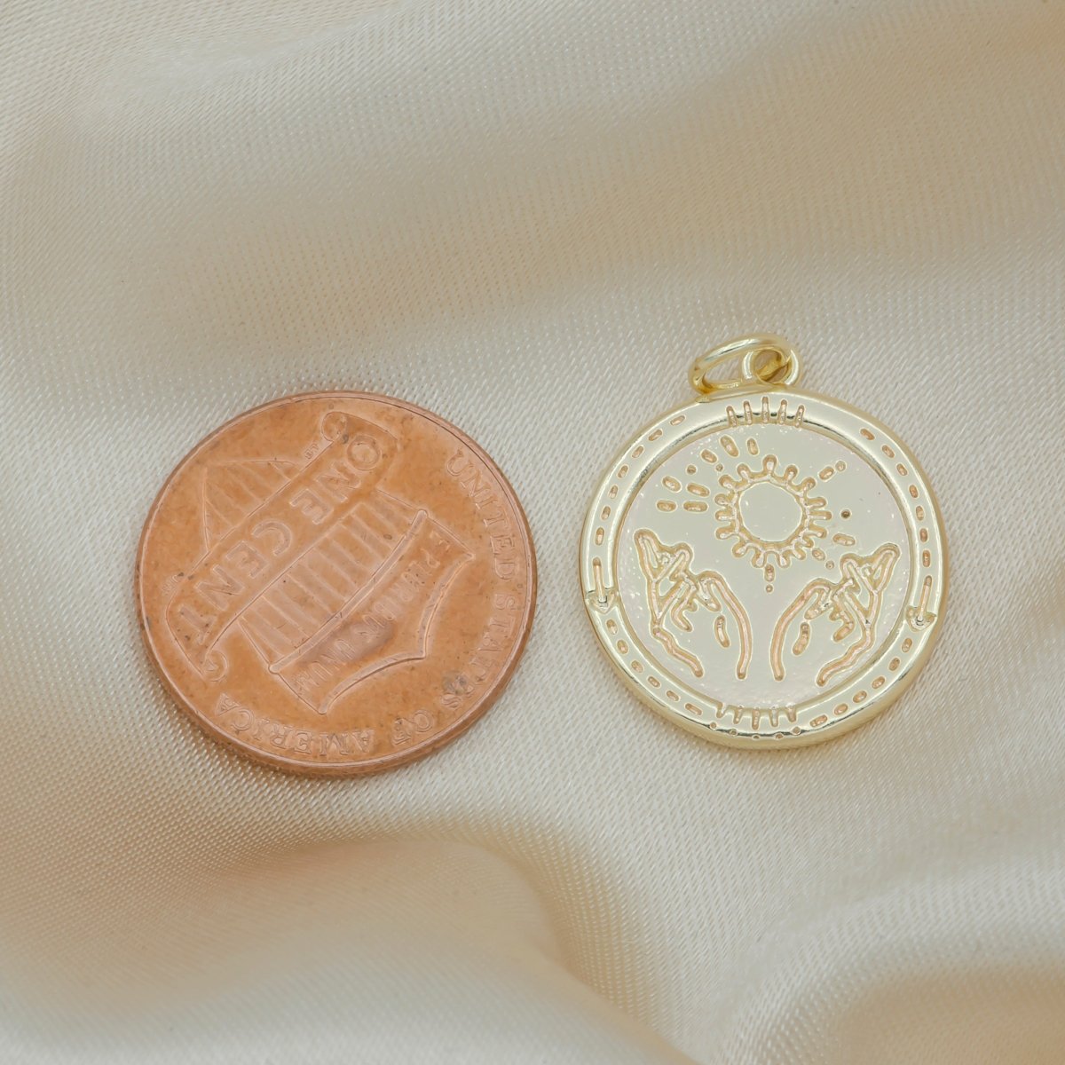 Morning Sunrise Scenery Ornament Rustic Coin Charm, Gold Plated Nature Panorama Ancient Medallion Charm Pendant GP-136 - DLUXCA
